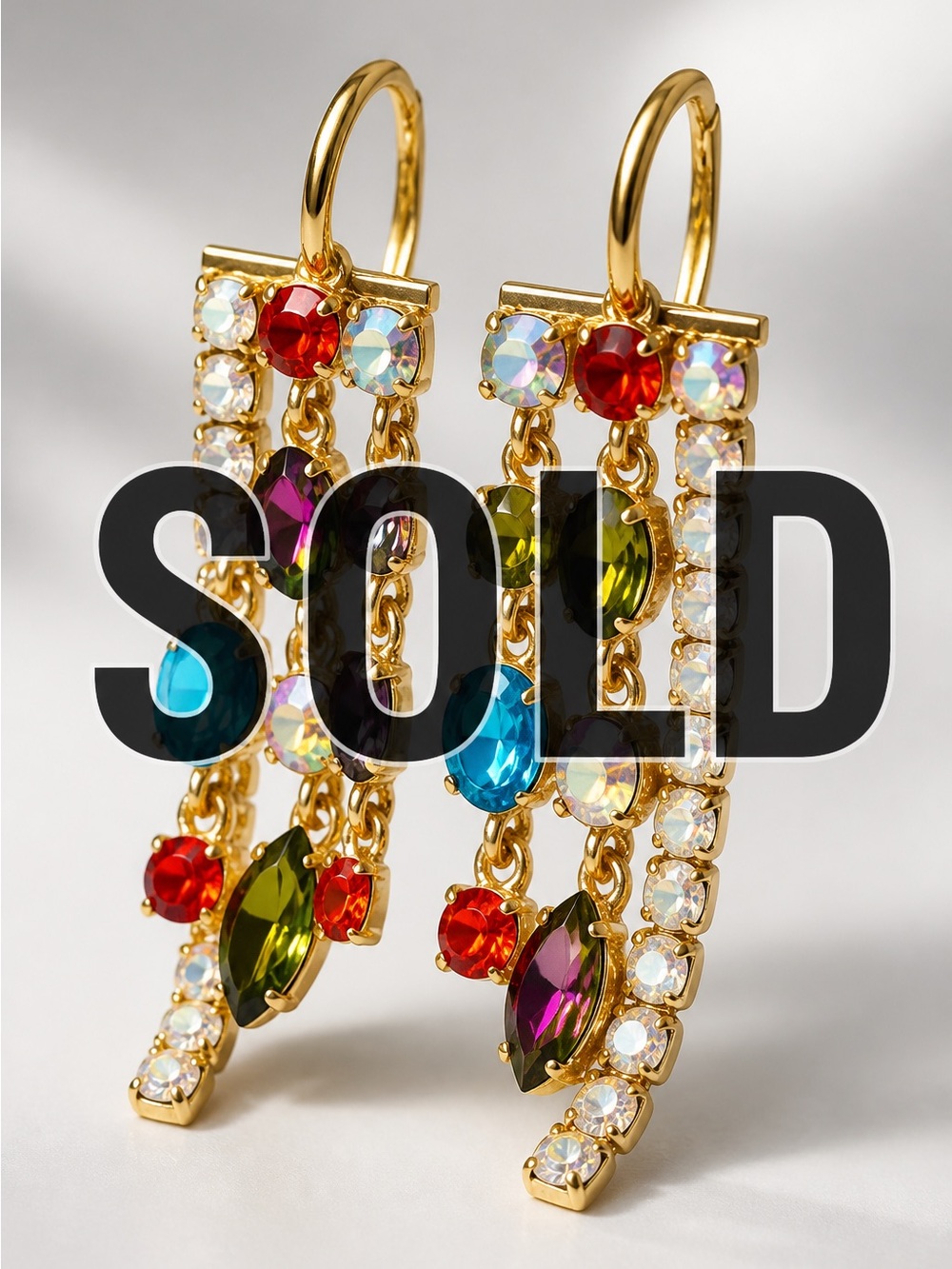 Gold Multicolor Crystal Drop Earrings - Women Jewelry